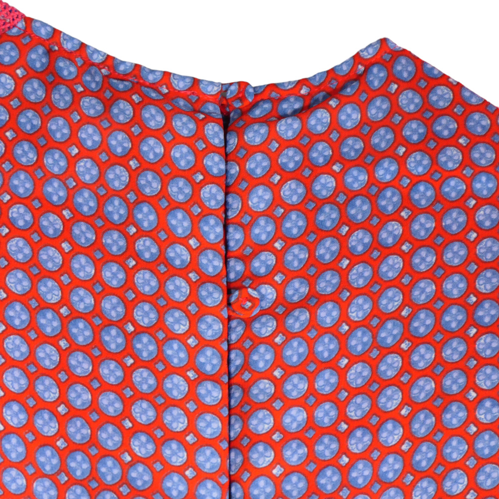 Daniel Rainn Blouse Womens Meduim Red White Blue Button Back Lace Detail Boho - Picture 7 of 13